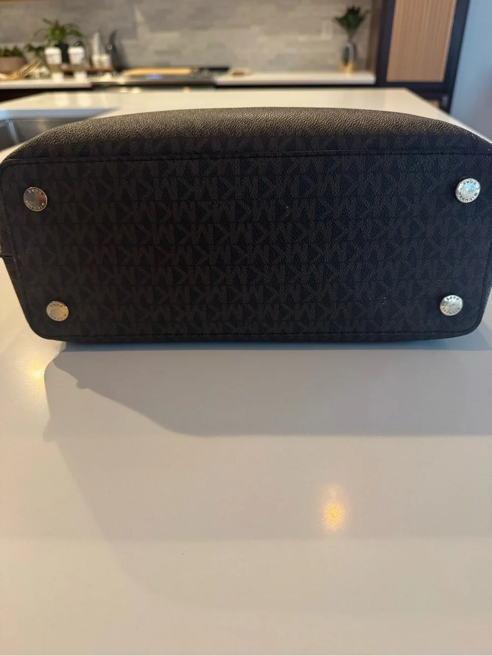Michael Kors Brown Monogram Tote with Mint Green Trim